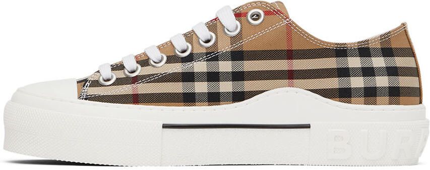 Burberry Beige Cotton Check Sneakers - Picture 3