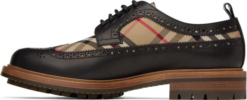 Burberry Black & Beige Check Derbys - Picture 3