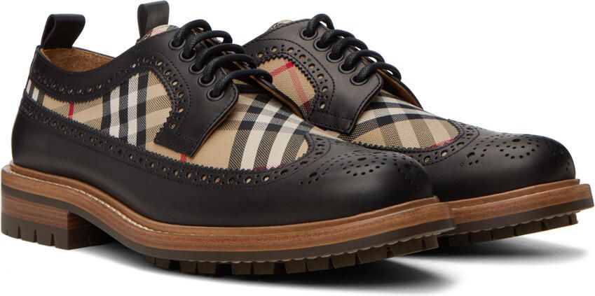 Burberry Black & Beige Check Derbys - Picture 2