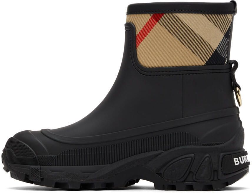 Burberry Black & Beige Ryan Rain Boots - Picture 3