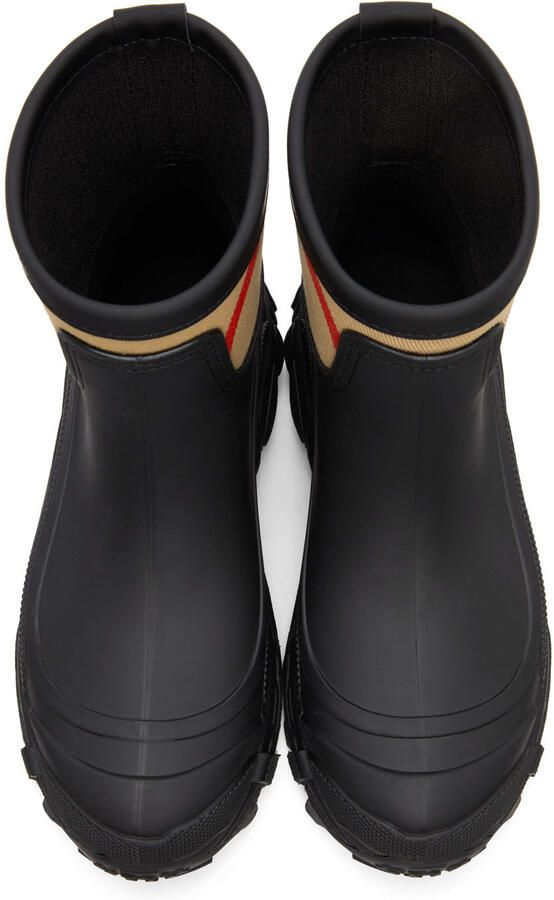Burberry Black & Beige Ryan Rain Boots - Picture 4