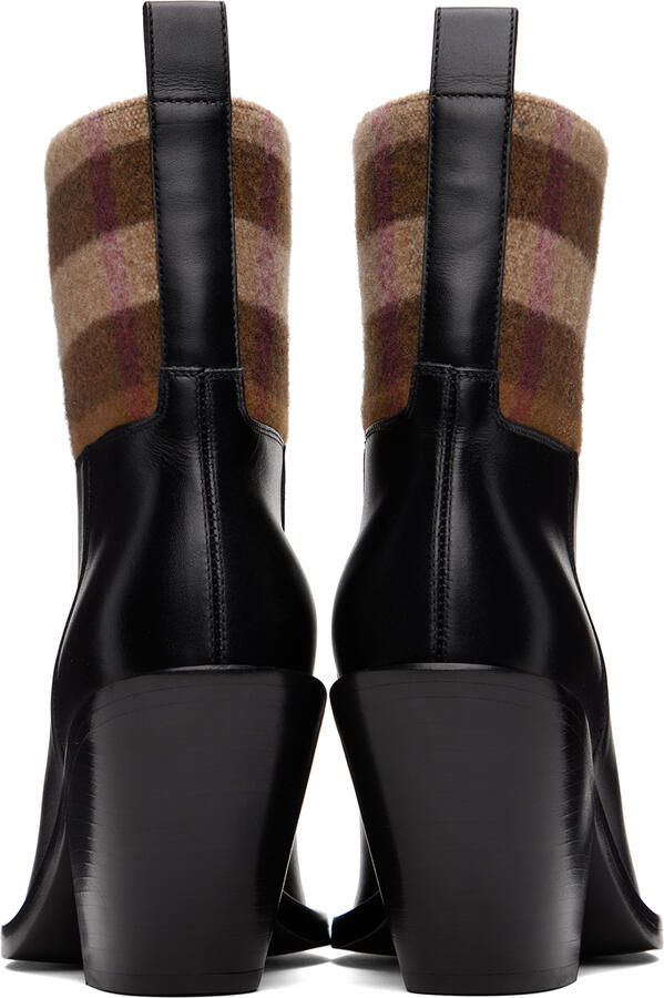 Burberry Black Check Panel Boots - Picture 3