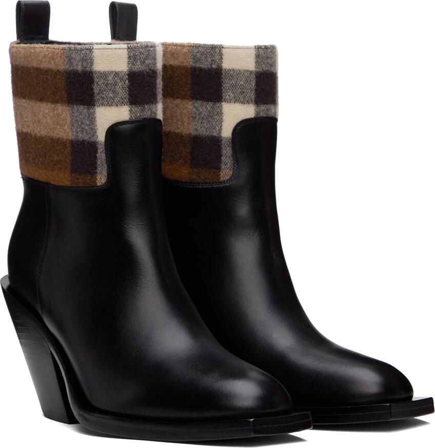 Burberry Black Check Panel Boots - Picture 2