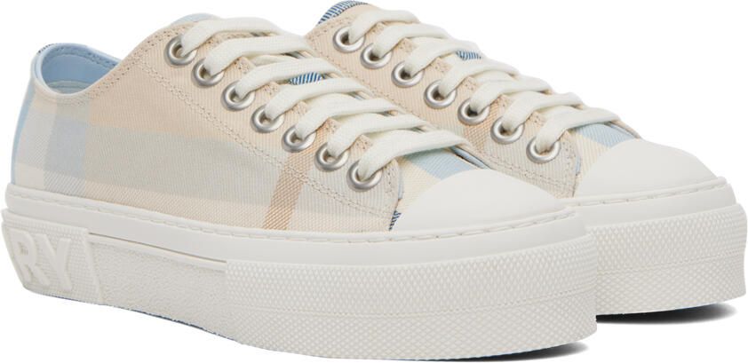 Burberry Blue & Off-White Check Sneakers - Picture 2