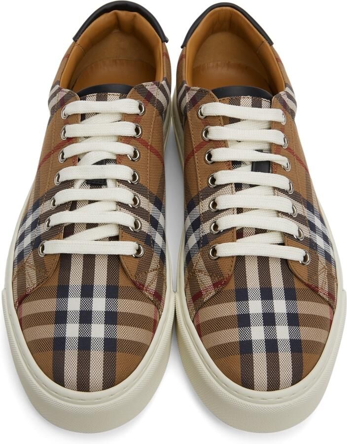 Burberry Brown Check Canvas & Calfskin Sneakers