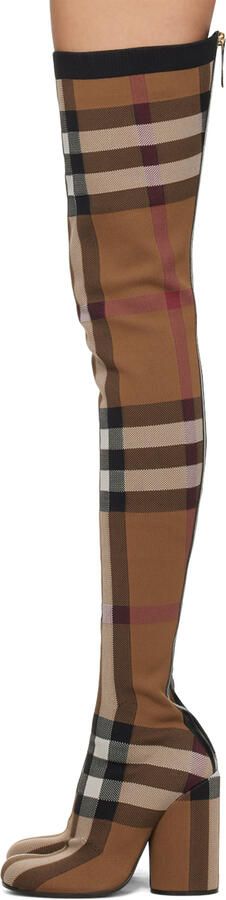 Burberry Brown Check Over-The-Knee Boots - Picture 4