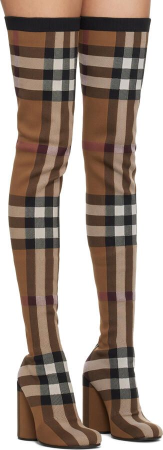 Burberry Brown Check Over-The-Knee Boots - Picture 2