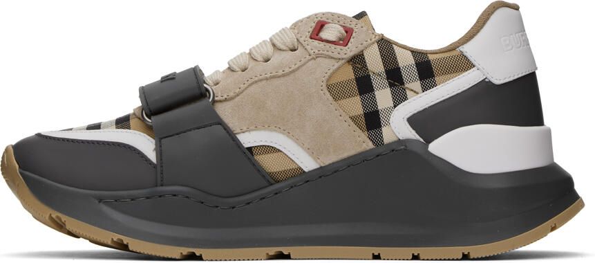 Burberry Gray & Beige Vintage Check Sneakers - Picture 3