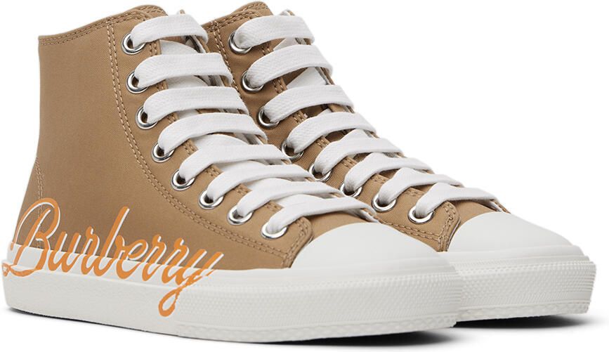 Burberry Kids Beige Logo Script Sneakers