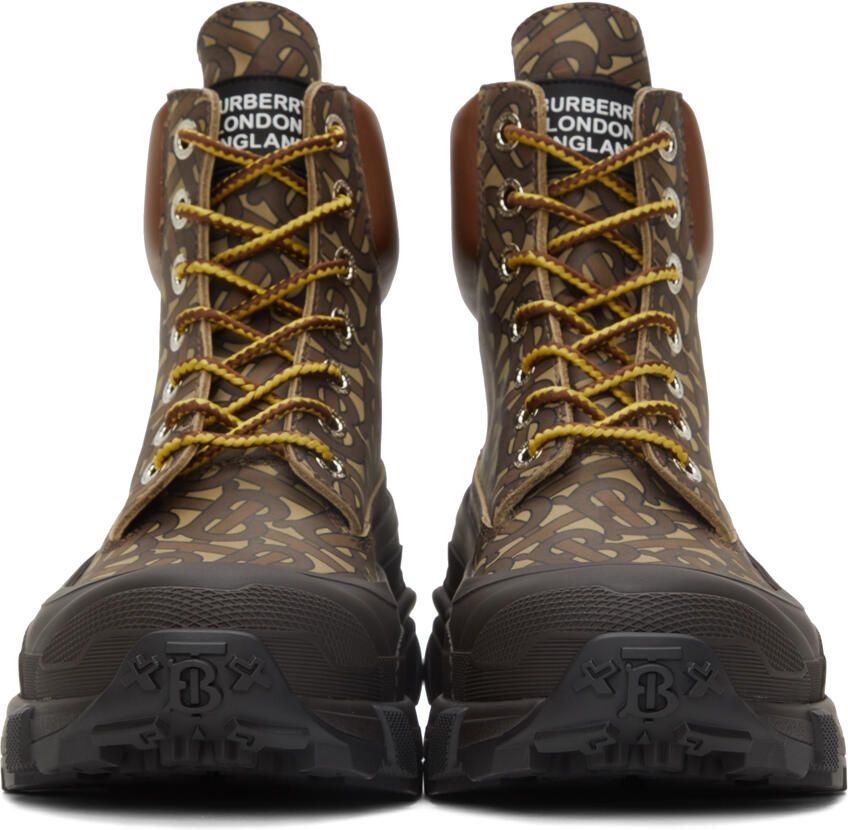 Burberry Leather Contrast Sole Monogram Print Lace-Up Boots