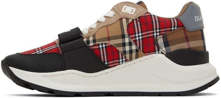 Burberry Red & Beige Ramsey Check Sneakers - Picture 3
