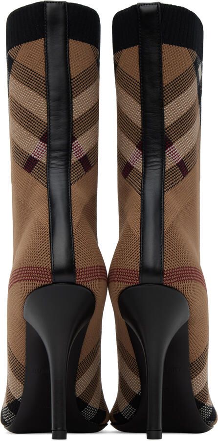 Burberry Tan Check Sock Boots - Picture 3