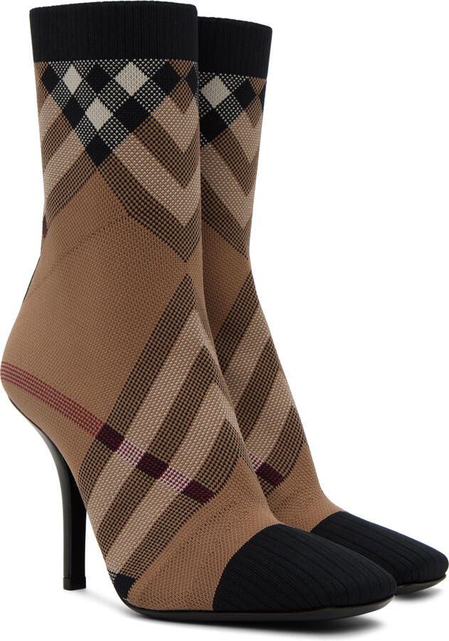 Burberry Tan Check Sock Boots - Picture 2