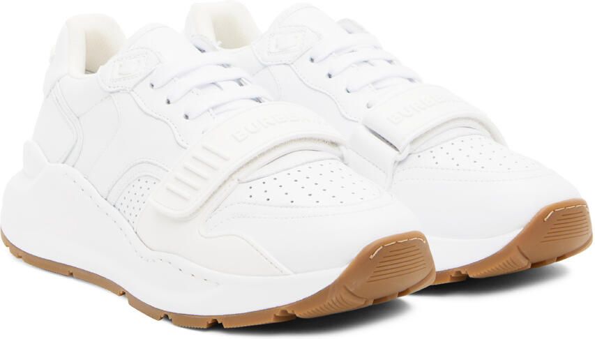 Burberry White Perforated Low-Top Sneakers - Picture 2