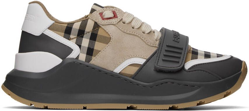 Burberry Gray & Beige Vintage Check Sneakers - Picture 5