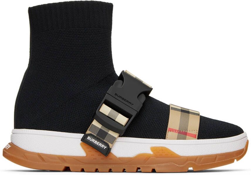 Burberry Kids Black Buckled Strap Sock Sneakers