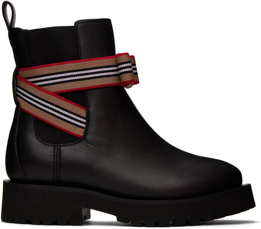 Burberry Kids Black Icon Stripe Bow Boots
