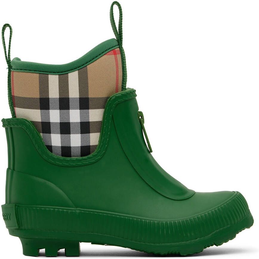 Burberry Kids Green Vintage Check Boots
