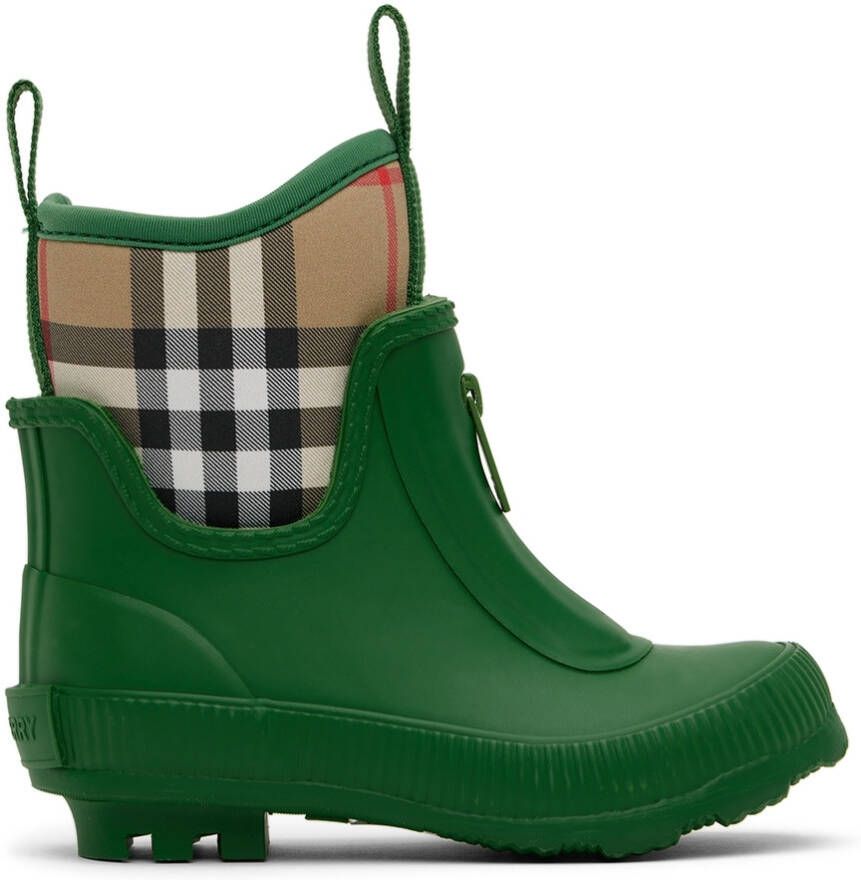 Burberry Kids Green Vintage Check Boots
