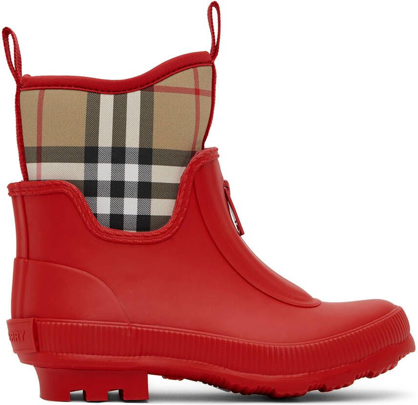 Burberry Kids Red Vintage Check Rain Boots