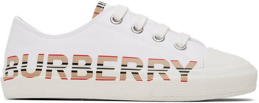 Burberry Kids White Icon Stripe Logo Sneakers - Picture 5