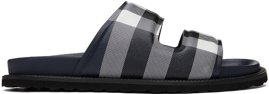 Burberry Navy & White Check Slides - Picture 5