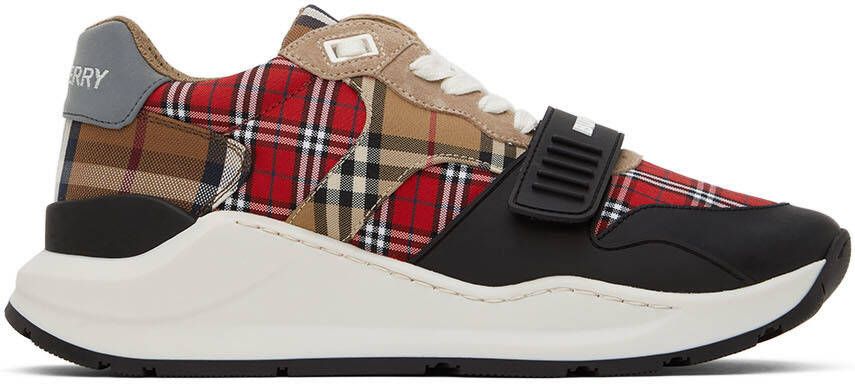 Burberry Red & Beige Ramsey Check Sneakers - Picture 5