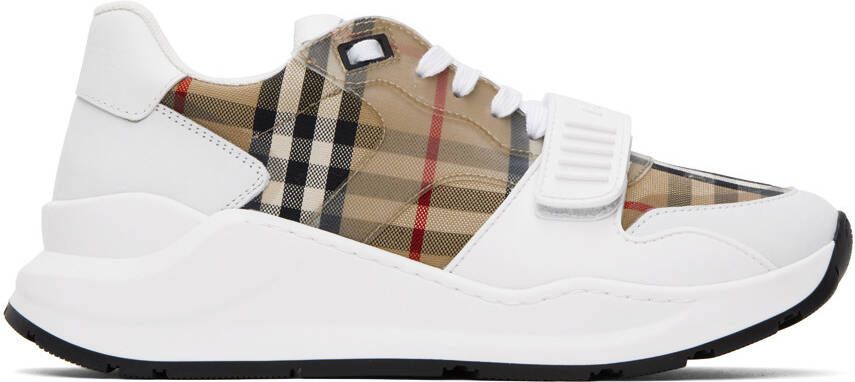 Burberry Tan & White Check Sneakers