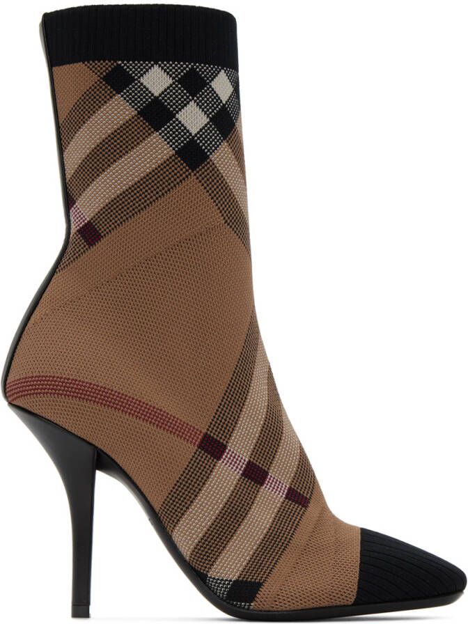 Burberry Tan Check Sock Boots - Picture 5
