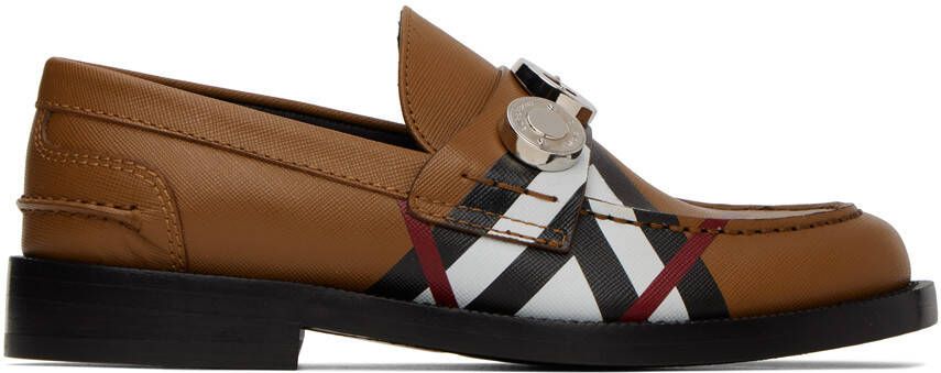 Burberry Tan Chevron Check Loafers - Picture 5