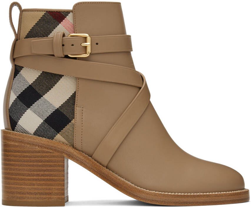 Burberry Taupe House Check Boots - Picture 5