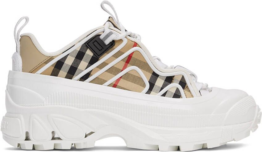 Burberry White & Beige Check Arthur Sneakers - Picture 5
