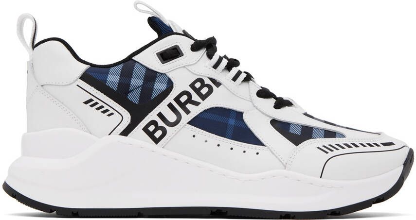 Burberry White & Navy Check Sneakers