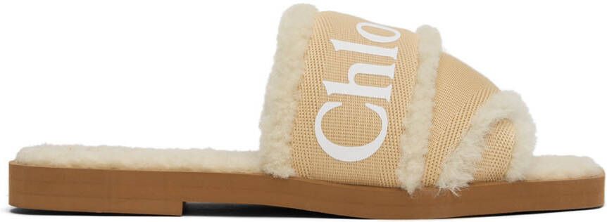 Chloé Beige Shearling Woody Flat Mules - Picture 5
