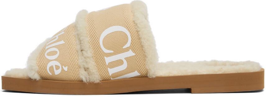 Chloé Beige Shearling Woody Flat Mules - Picture 4