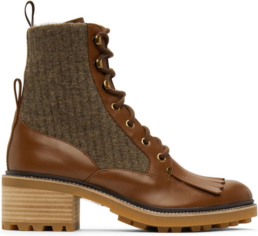 Chloé Brown Calfskin Franne Sock Ankle Boots - Picture 5