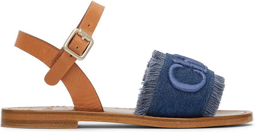 Chloé Kids Brown & Blue Denim Logo Sandals - Picture 5