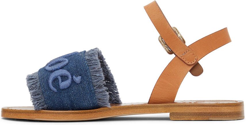 Chloé Kids Brown & Blue Denim Logo Sandals - Picture 3