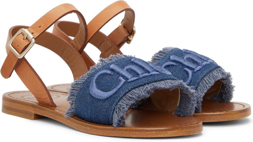 Chloé Kids Brown & Blue Denim Logo Sandals - Picture 2