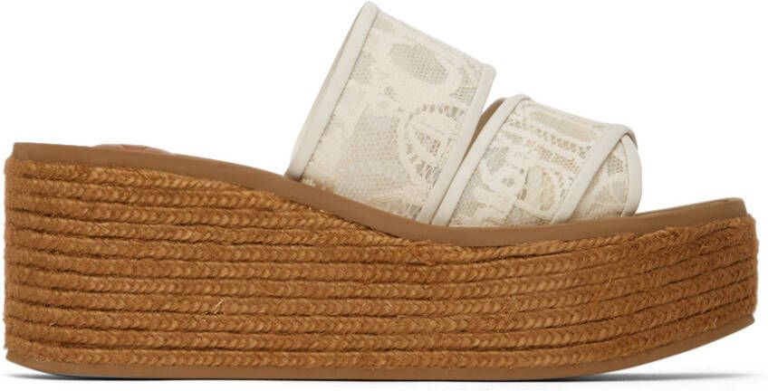 Chloé Off-White Lace Woody Wedge Heeled Sandals - Picture 5