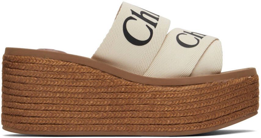 Chloé Off-White Woody Wedge Heeled Sandals - Picture 5