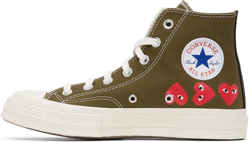 Comme des Garçons Play Khaki Converse Edition Multiple Hearts Chuck 70 High Sneakers - Picture 2