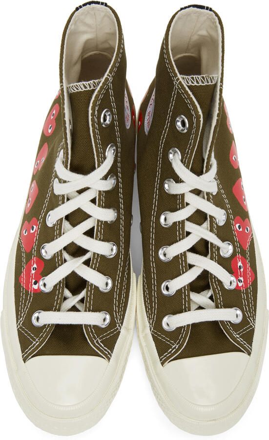 Comme des Garçons Play Khaki Converse Edition Multiple Hearts Chuck 70 High Sneakers