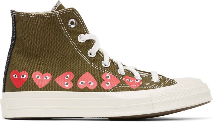 Comme des Garçons Play Khaki Converse Edition Multiple Hearts Chuck 70 High Sneakers - Picture 5