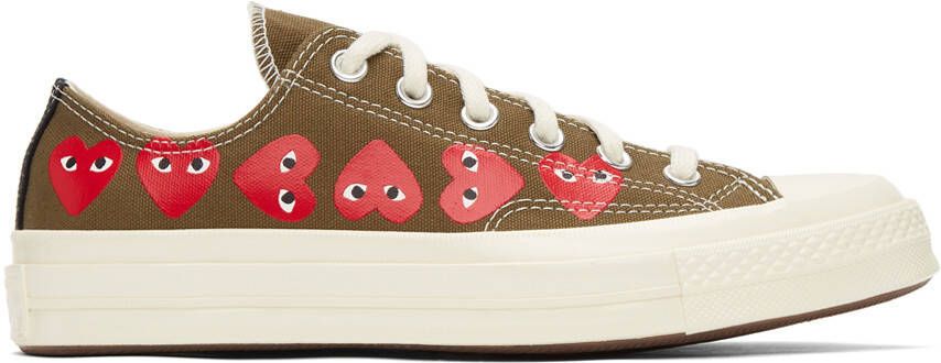 Comme des Garçons Play Khaki Converse Edition Multiple Hearts Chuck 70 Low Sneakers - Picture 5