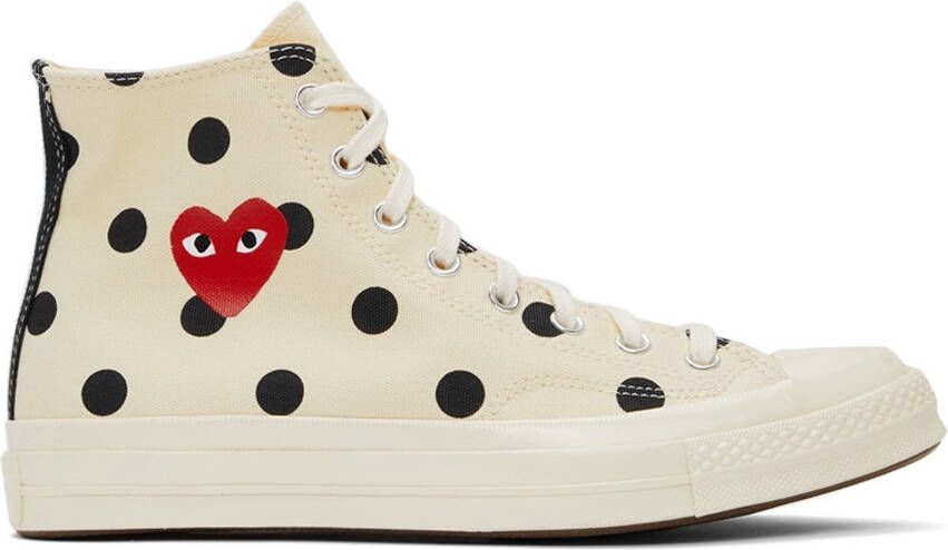 Comme des Garçons Play White Converse Edition Polka Dot Heart Chuck 70 High Sneakers - Picture 4