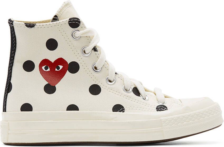 Comme des Garçons Play White Converse Edition Polka Dot Heart Chuck 70 High Sneakers - Picture 5