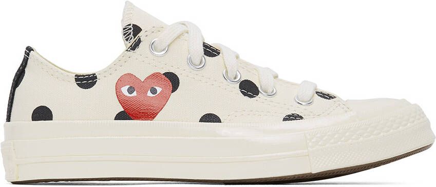 Comme des Garçons Play White Converse Edition Polka Dot Heart Chuck 70 Low Sneakers - Picture 5