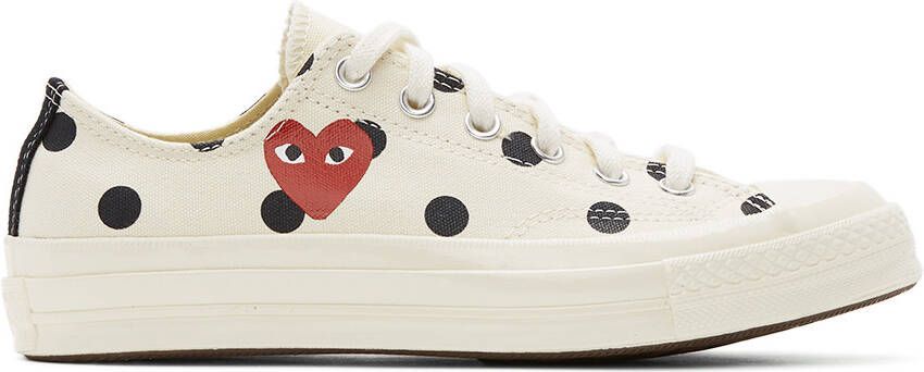 Comme des Garçons Play White Converse Edition Polka Dot Heart Chuck 70 Low Sneakers - Picture 5