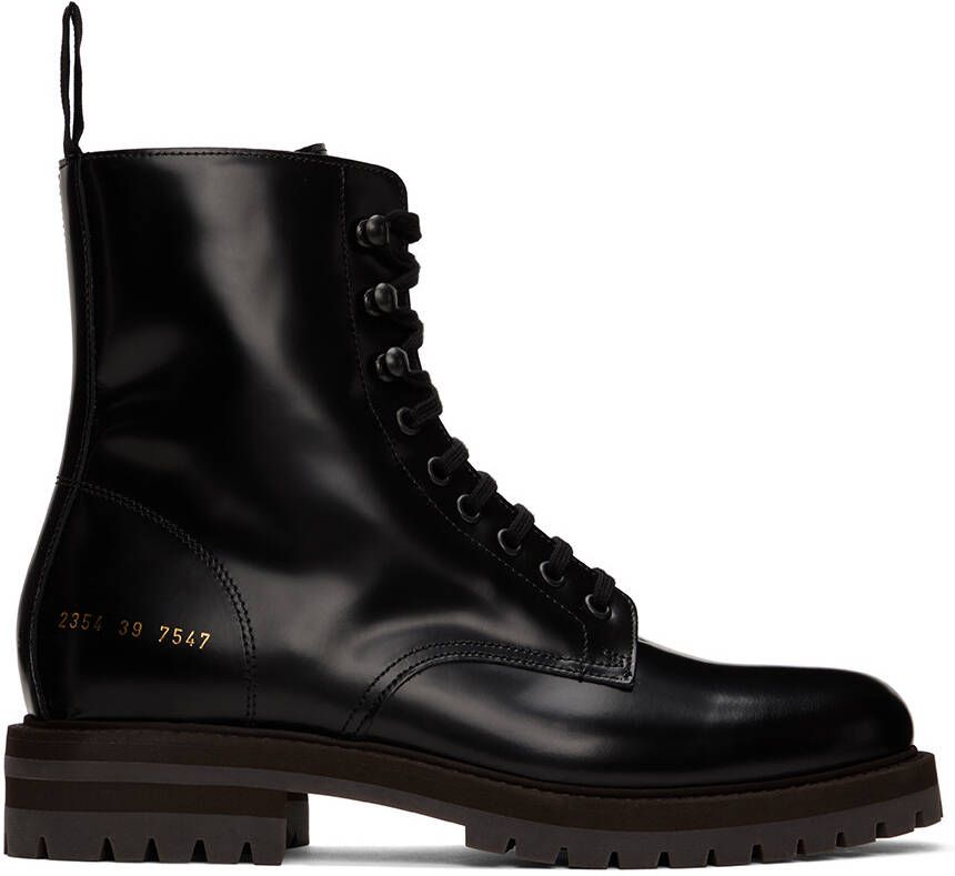 Common Projects Black Leather Combat Boots - Picture 5